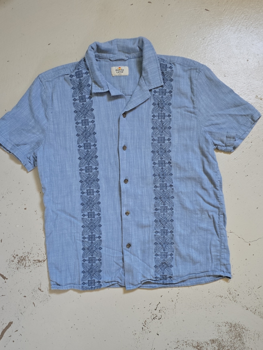 Marine Layer Stretch Selvage Embroidred Resort Shirt Blue Men's Size Small
